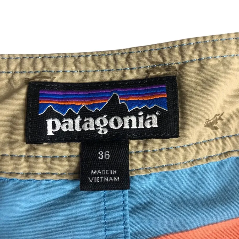 Patagonia‎ Wavefarer Board Shorts Mens 36 Fitz Stripe Catalyst Blue Swim Trunks